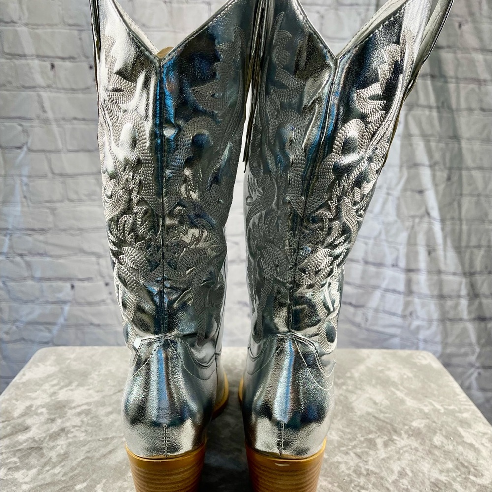 New Silver Western Cowboy Boots Size 7 - Picture 9 of 13
